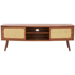 TV Stand for TVs Up to 55 In with Rattan Mesh Cabinets in Walnut/Natural