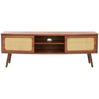 TV Stand for TVs Up to 55 In with Rattan Mesh Cabinets in Walnut/Natural