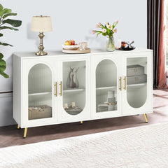 TV Stand for TVs Up to 65 in, Antique White with Glass Doors