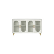 TV Stand for TVs Up to 65 in, Antique White with Glass Doors
