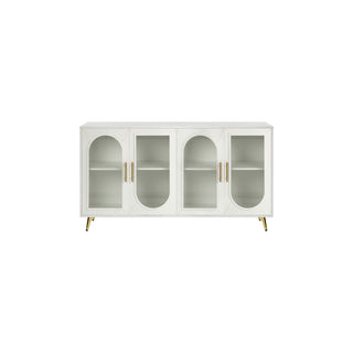 TV Stand for TVs Up to 65 in, Antique White with Glass Doors