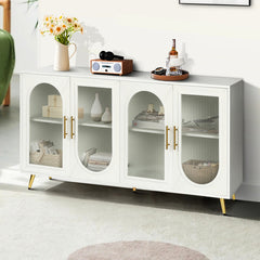 TV Stand for TVs Up to 65 in, Antique White with Glass Doors
