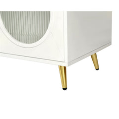 TV Stand for TVs Up to 65 in, Antique White with Glass Doors