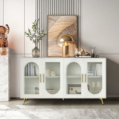 TV Stand for TVs Up to 65 in, Antique White with Glass Doors