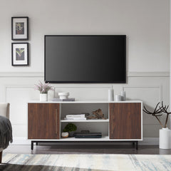 TV Stand for TVs Up to 65 in with White/Walnut Finish