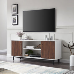 TV Stand for TVs Up to 65 in with White/Walnut Finish