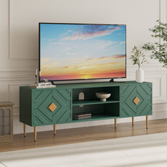 TV Stand for TVs Up to 70 In, Green Gloss MDF with Storage