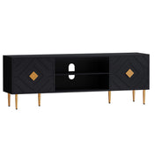 TV Stand for TVs Up to 70 Inches, Black MDF, Gold Wood Legs