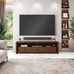 TV Stand for TVs Up to 75 in with 3 Drawers in Hickory