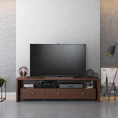 TV Stand for TVs Up to 75 in with 3 Drawers in Hickory