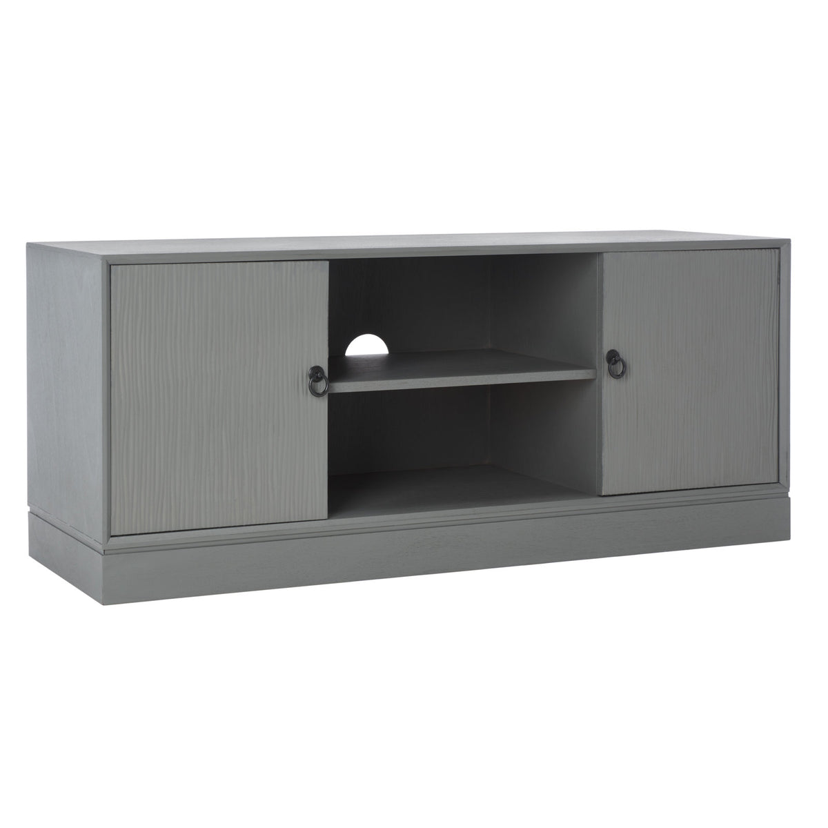 TV Stand in Distressed Gray with Solid Wood Construction