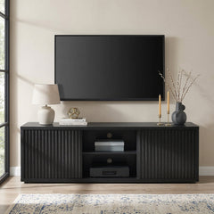 TV Stand in Manufactured Wood with 2 Sliding Fluted Cabinets