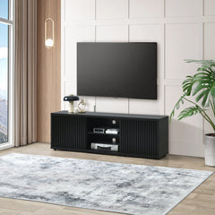 TV Stand in Manufactured Wood with 2 Sliding Fluted Cabinets