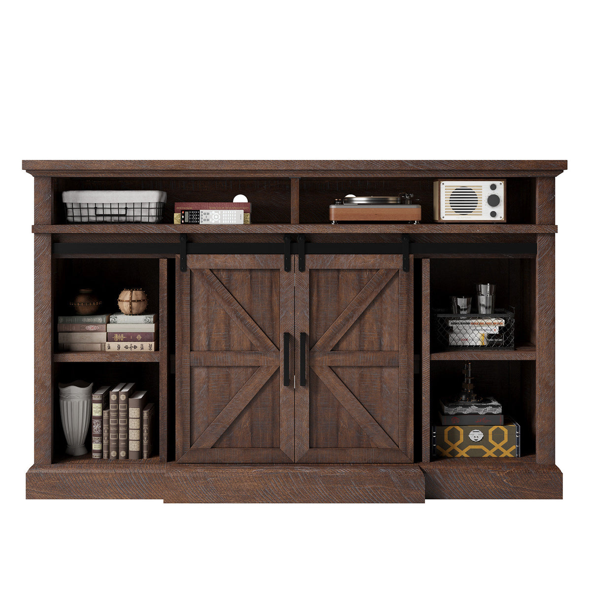 TV Stand in Manufactured Wood with Barn Doors, Brown