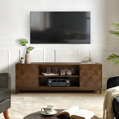 TV Stand in Solid and Engineered Wood with Sliding Doors, Walnut