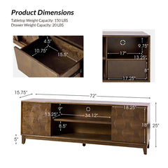 TV Stand in Solid and Engineered Wood with Sliding Doors, Walnut
