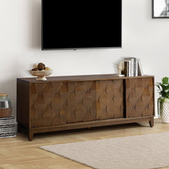 TV Stand in Solid and Engineered Wood with Sliding Doors, Walnut