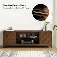 TV Stand in Solid and Engineered Wood with Sliding Doors, Walnut