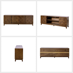 TV Stand in Solid and Engineered Wood with Sliding Doors, Walnut