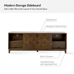 TV Stand in Solid and Engineered Wood with Sliding Doors, Walnut