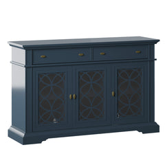 TV Stand in Solid and Manufactured Wood with 3 Glass Doors, Blue