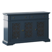 TV Stand in Solid and Manufactured Wood with 3 Glass Doors, Blue