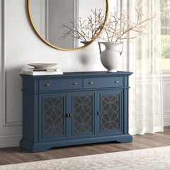 TV Stand in Solid and Manufactured Wood with 3 Glass Doors, Blue