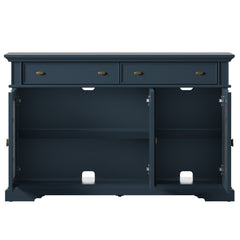 TV Stand in Solid and Manufactured Wood with 3 Glass Doors, Blue