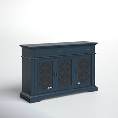 TV Stand in Solid and Manufactured Wood with 3 Glass Doors, Blue