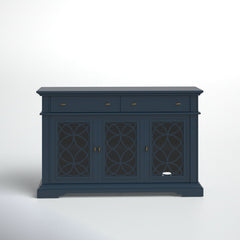 TV Stand in Solid and Manufactured Wood with 3 Glass Doors, Blue