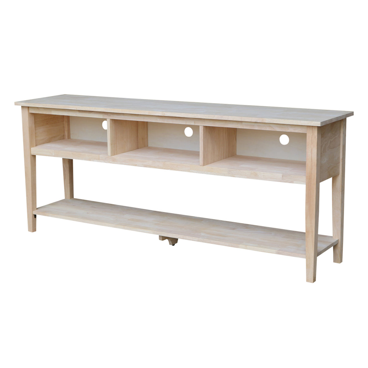 TV Stand in Unfinished Solid Rubberwood with Cable Management, 72 in W