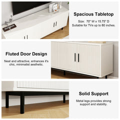 TV Stand, Manufactured Wood and Steel, 70 Inch, White/Black