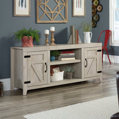 TV Stand, Manufactured Wood with Barn Doors in Chalked Chestnut