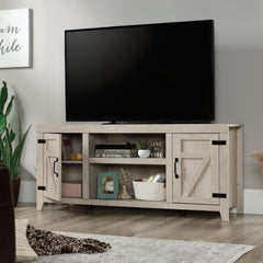 TV Stand, Manufactured Wood with Barn Doors in Chalked Chestnut