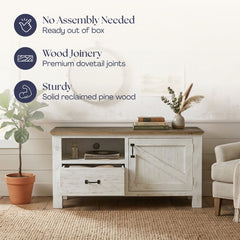 TV Stand, Reclaimed Solid Wood with Antique White Finish