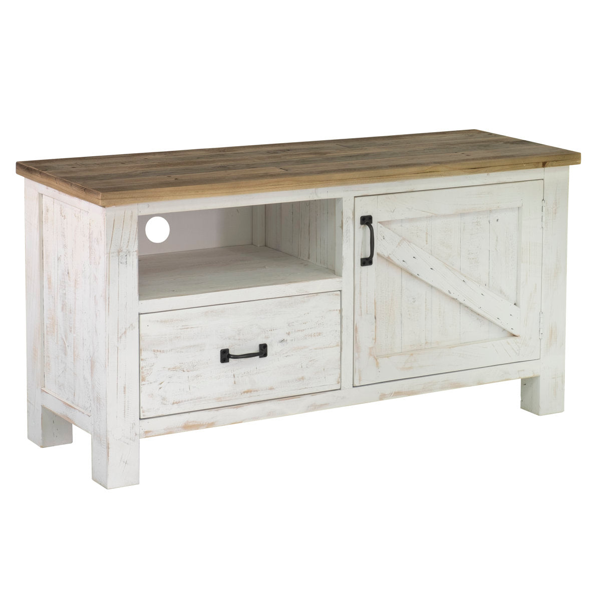 TV Stand, Reclaimed Solid Wood with Antique White Finish