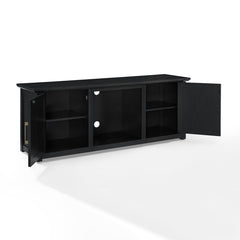 TV Stand, Solid and Engineered Wood, 2 Cabinets, Distressed Black