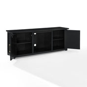 TV Stand, Solid and Engineered Wood, 2 Cabinets, Distressed Black