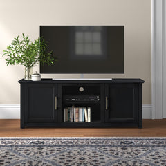 TV Stand, Solid and Engineered Wood, 2 Cabinets, Distressed Black