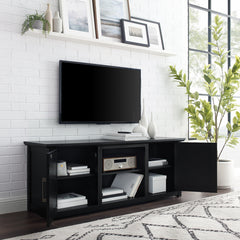 TV Stand, Solid and Engineered Wood, 2 Cabinets, Distressed Black