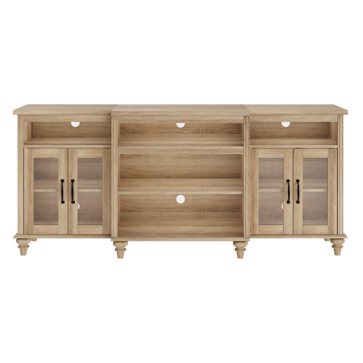 TV Stand, Solid and Engineered Wood, Two Glass Door Cabinets, Oak