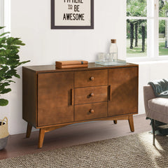 TV Stand, Solid and Manufactured Wood, 47.3 Inch, 2 Doors, 3 Drawers