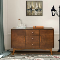 TV Stand, Solid and Manufactured Wood, 47.3 Inch, 2 Doors, 3 Drawers