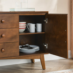 TV Stand, Solid and Manufactured Wood, 47.3 Inch, 2 Doors, 3 Drawers