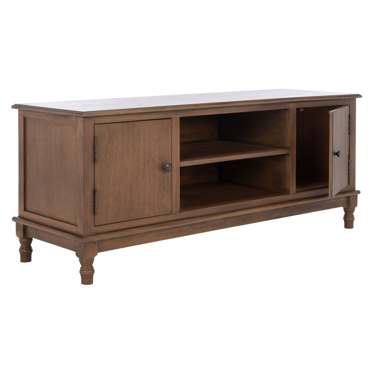 TV Stand, Solid and Manufactured Wood in Brown with Distressed Finish