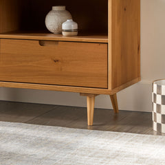 TV Stand, Solid Pine with Three Drawers, Caramel