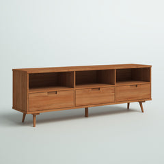 TV Stand, Solid Pine with Three Drawers, Caramel