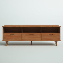TV Stand, Solid Pine with Three Drawers, Caramel