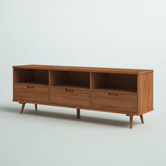 TV Stand, Solid Pine with Three Drawers, Caramel