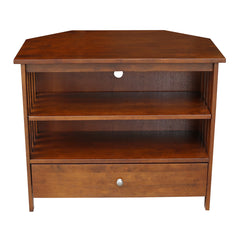TV Stand, Solid Rubberwood with 1 Drawer in Espresso